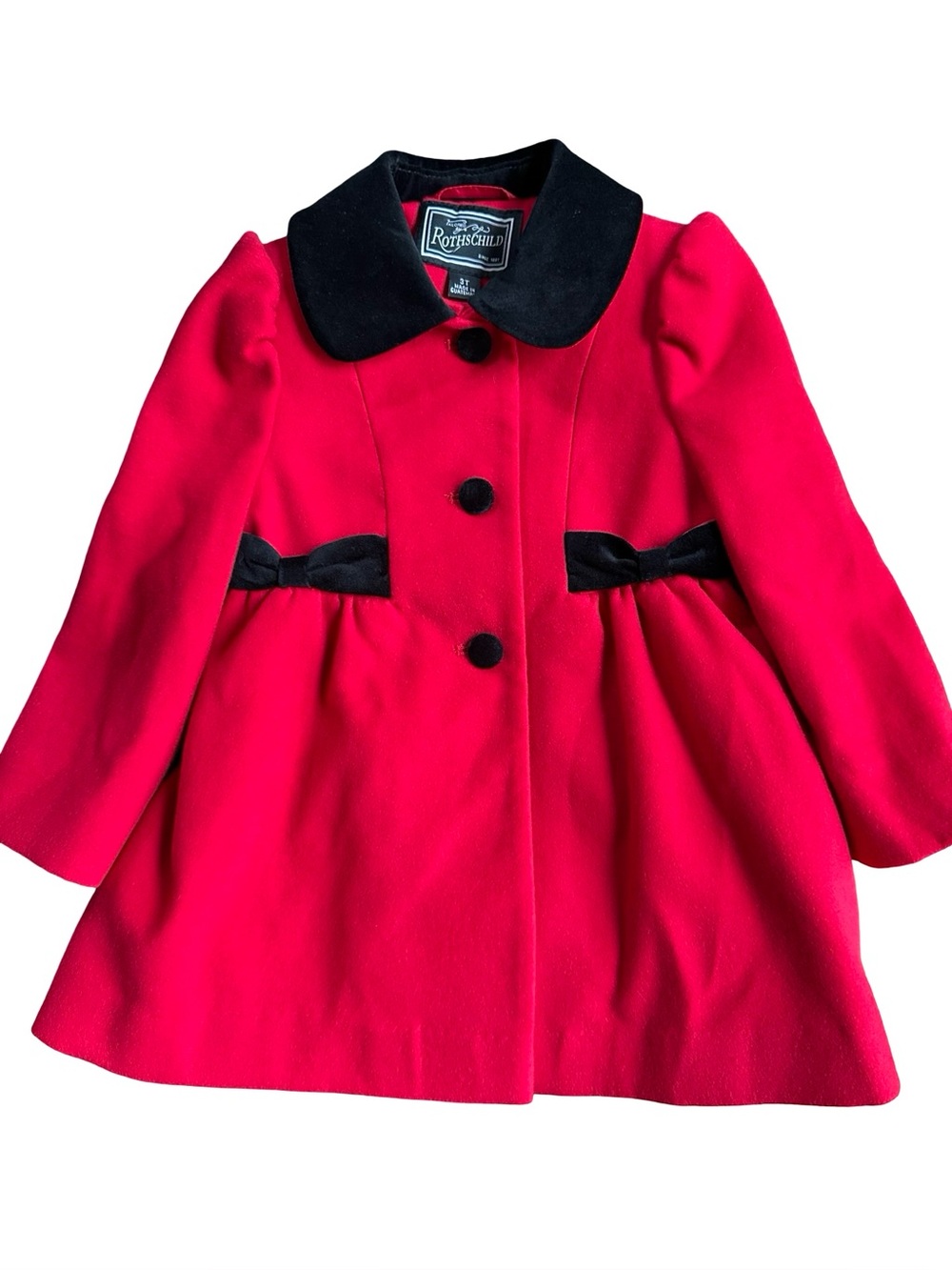 Vtg Rothschild Faux Wool Dress Coat Velvet Bows Sz 3T